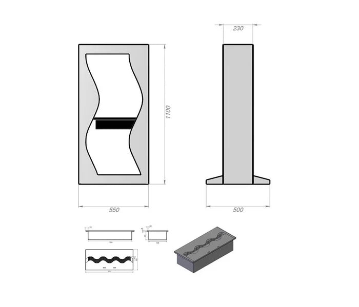 Darinas Black Bio Ethanol Freestanding Fireplace H110 cm