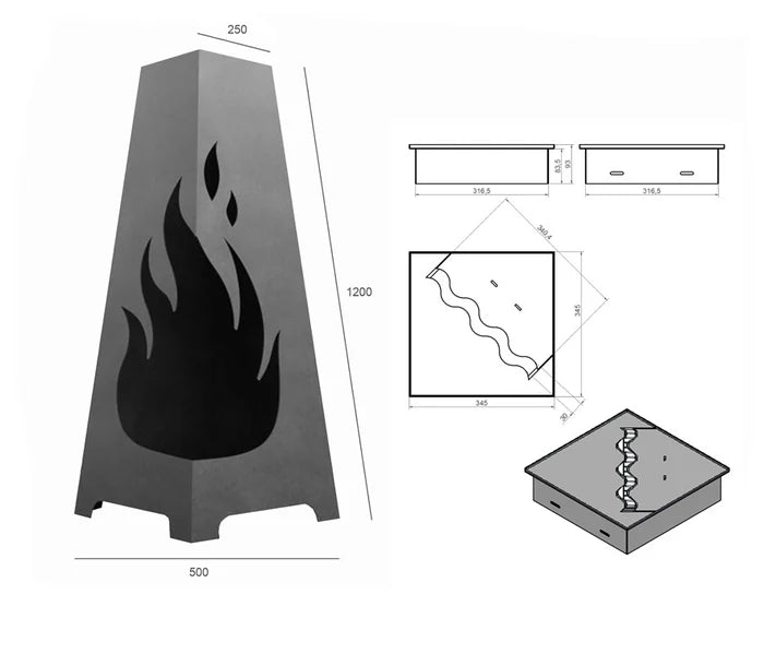 Feather Rust Bio-Ethanol Fireplace H120 cm